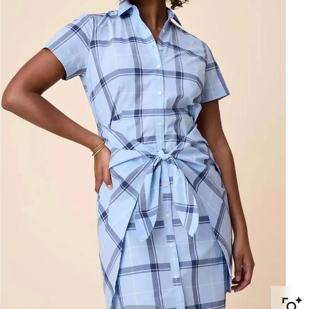 UNTUCKit Blue Plaid Tie-Waist Shirt Dress